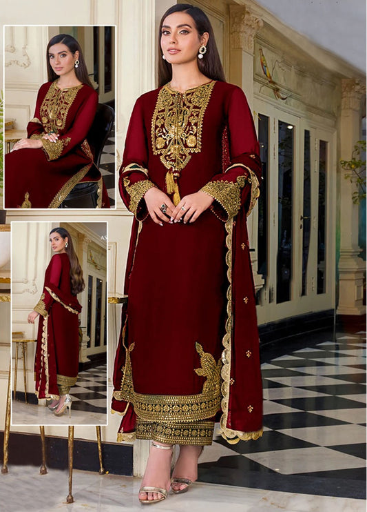Embroidered Unstitched 3 Piece Chiffon Suit - EM01 -Party Wear